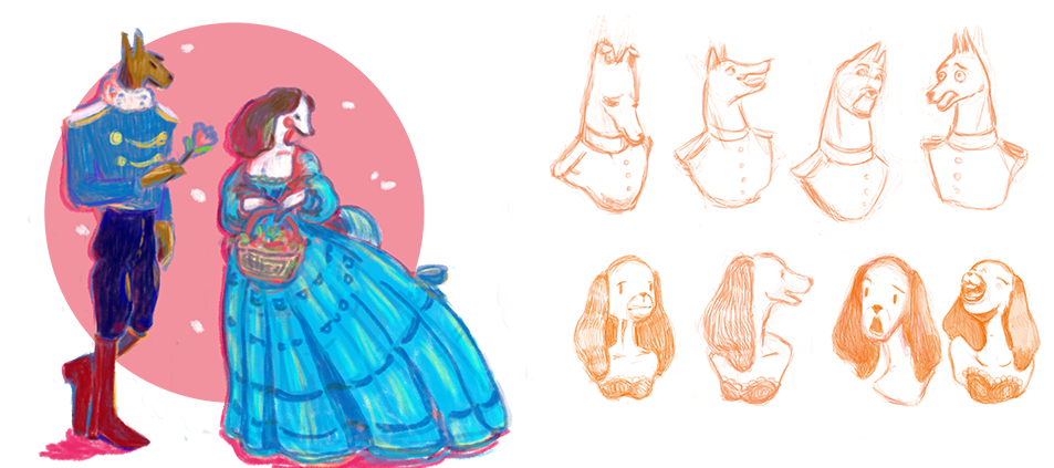 puppy love project character concept expression sheet illustration
